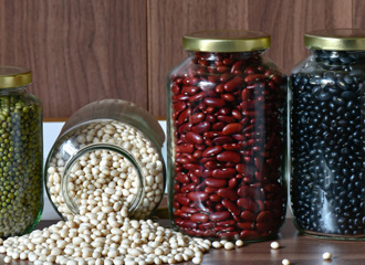 glass jars of beans